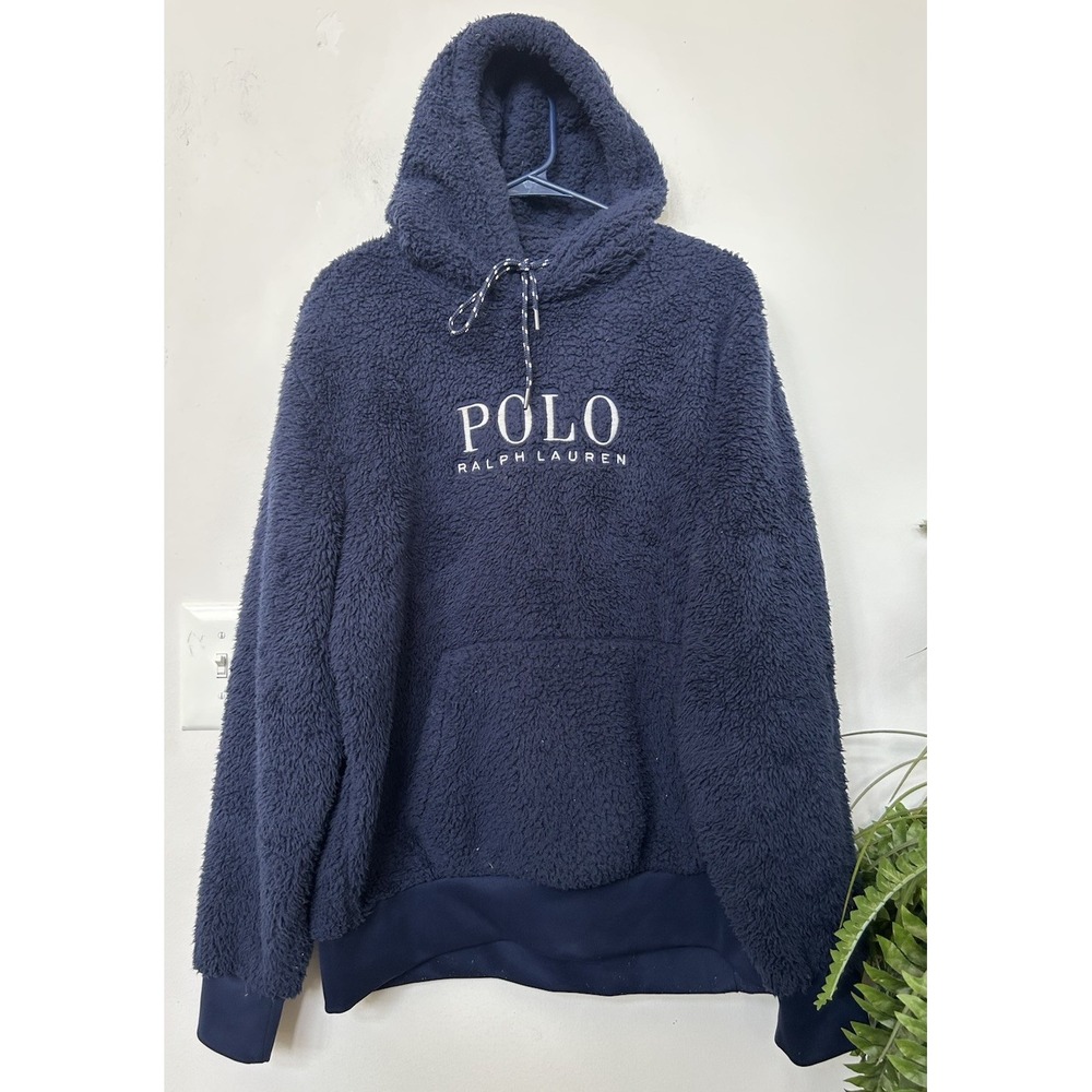 Polo Ralph Lauren Logo Spell Out Men's Embroidered‎ Fleece Hoodie Blue Size M
